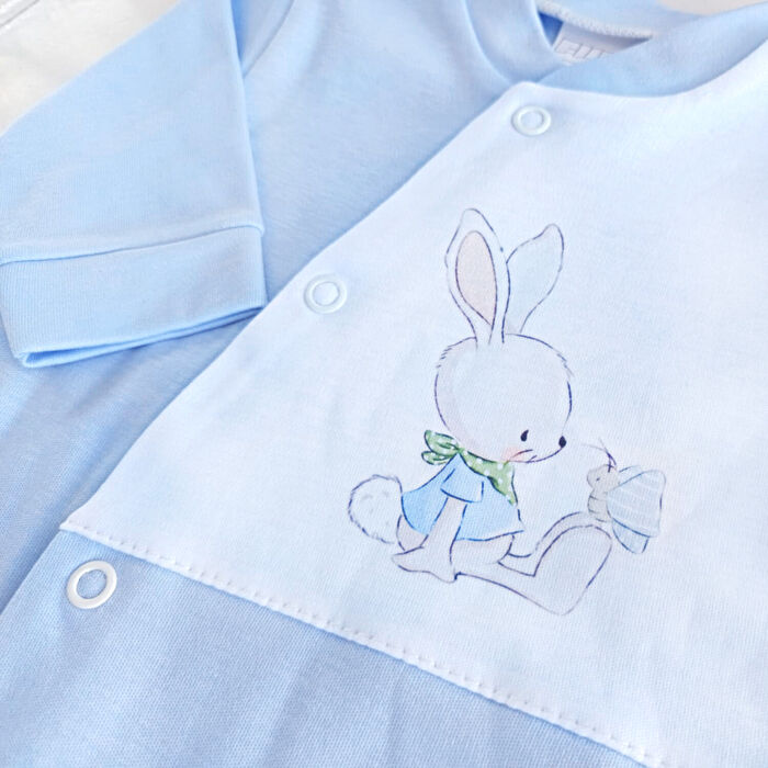 Babygrow em Algodão Coelhinho e Borboleta - Azul Bebé