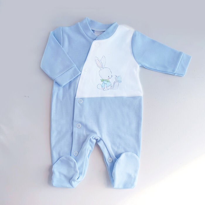 Babygrow em Algodão Coelhinho e Borboleta - Azul Bebé