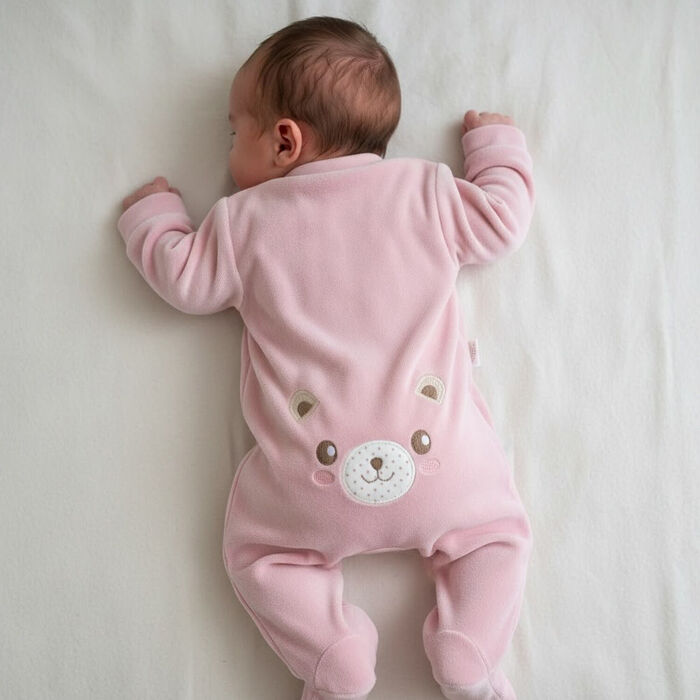 Babygrow veludo Teddy Bum - Rosa Velho