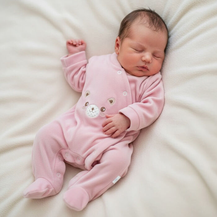 Babygrow veludo Teddy Bum - Rosa Velho