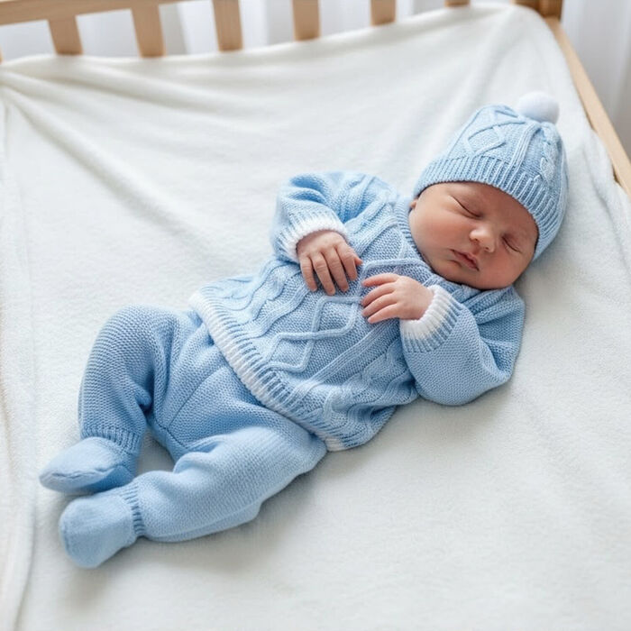 Conjunto em malha para Bebé Warm -  Azul bebé