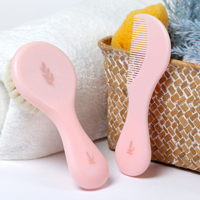 Conjunto de pente e escova com fios naturais - Rosa