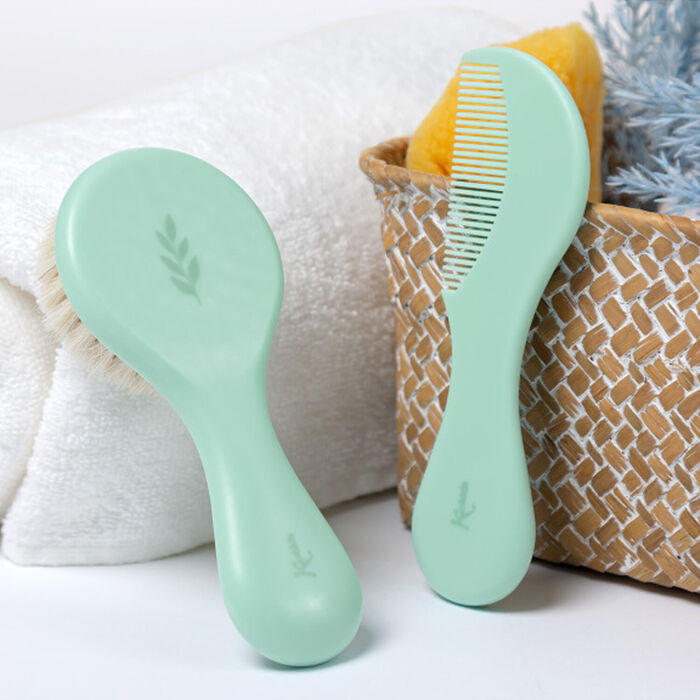 Conjunto de pente e escova com fios naturais - Sálvia