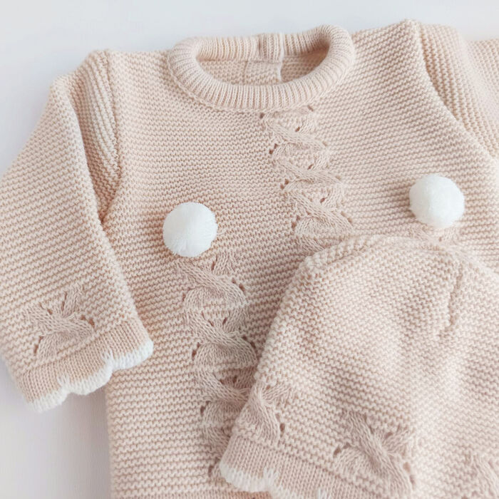 Conjunto em malha para Bebé 3P Doce Pompom - Areia