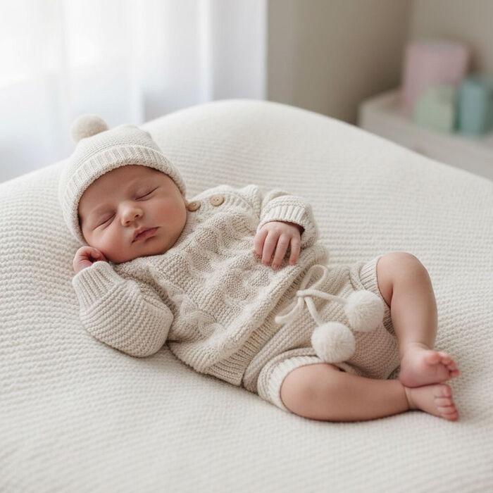 Conjunto em malha para Bebé 3P Hazel - Areia