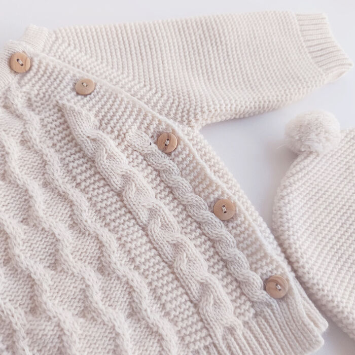 Conjunto em malha para Bebé 3P Hazel - Areia
