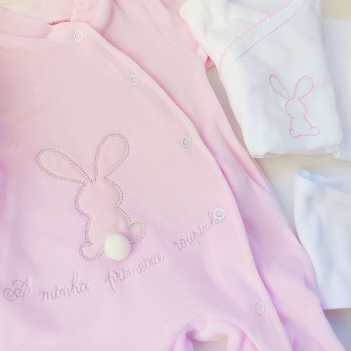 Conjunto Recém-Nascido 5 Peças Coelho com Pompom - Rosa