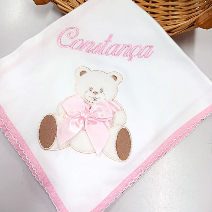 Fralda de pano - Urso com Laço Personalizada