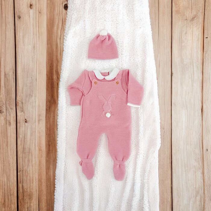 Conjunto de Malha Bebé 3P - Coelho com Pompom
