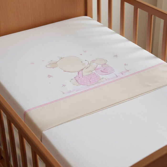 Jogo de Cama de Bebé em Flanela - Coelhinho na cesta