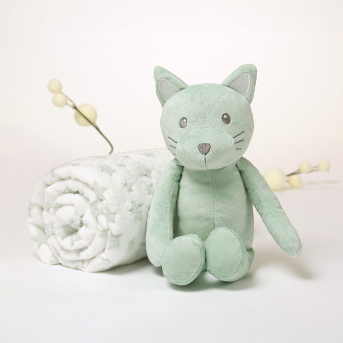 Conjunto Manta de estrelas e gatinho de peluche - Verde