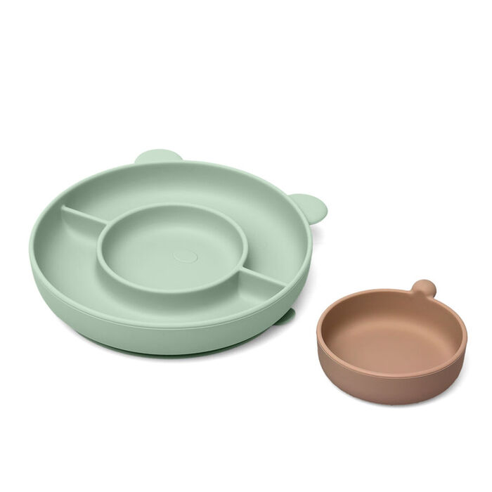 Prato de silicone com compartimentos e ventosa - Verde
