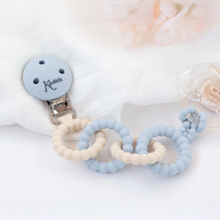 Prende Chupetas Silicone com anéis - Azul
