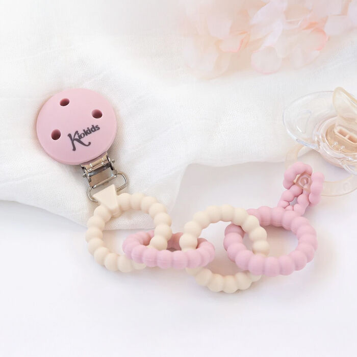 Prende Chupetas Silicone com anéis - Rosa
