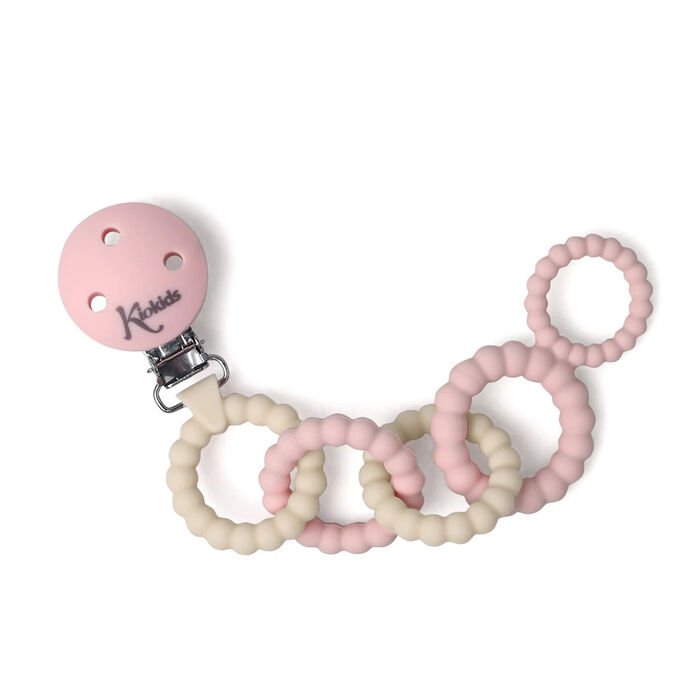 Prende Chupetas Silicone com anéis - Rosa