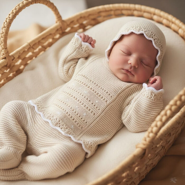 Conjunto em malha para Bebé 3P Carlota - Areia