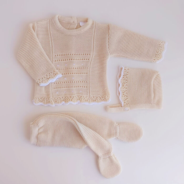 Conjunto em malha para Bebé 3P Carlota - Areia