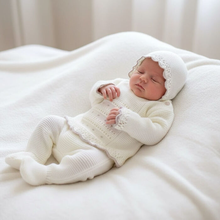 Conjunto em malha para Bebé 3P Carlota - Pérola