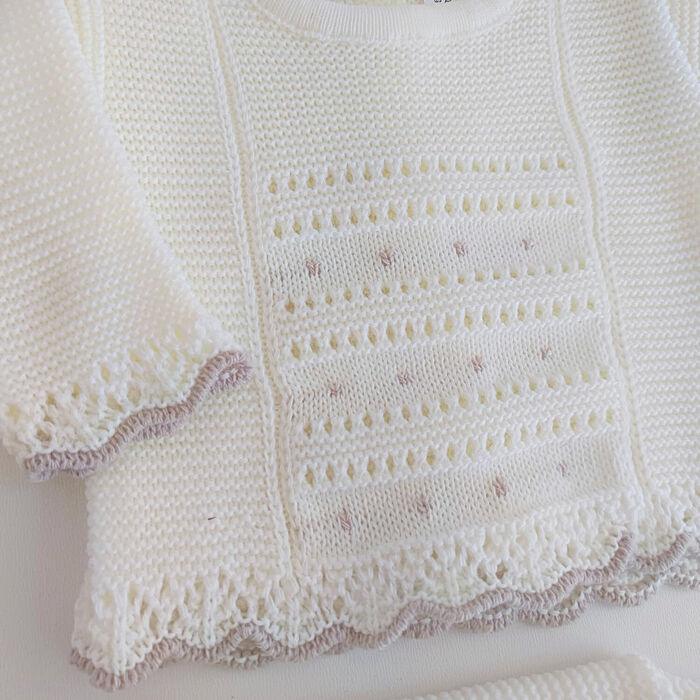 Conjunto em malha para Bebé 3P Carlota - Pérola