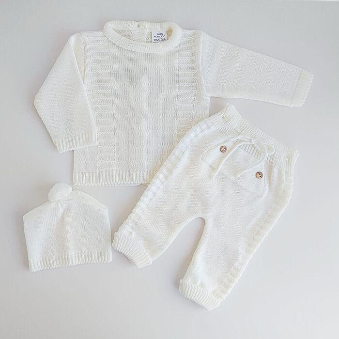 Conjunto em malha para Bebé 3P Tiny Adventure - Pérola