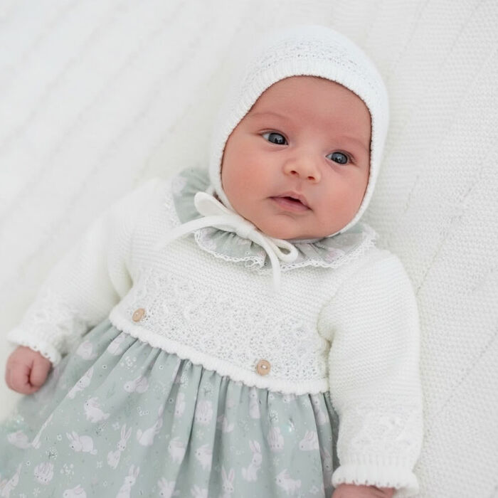 Vestido em malha e touca - Bunnies - Verde