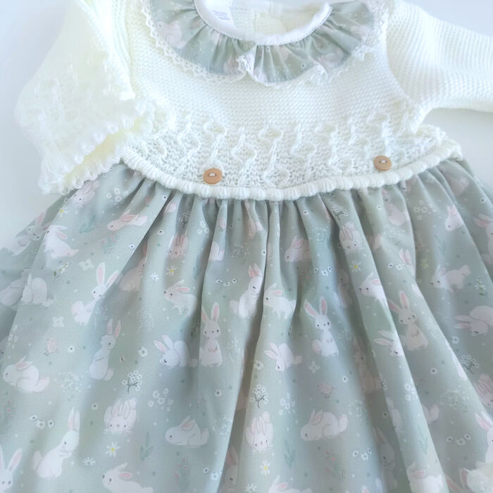 Vestido em malha e touca - Bunnies - Verde