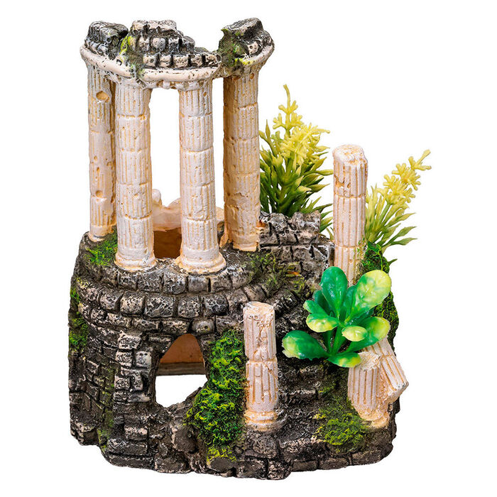Decoraçao P/ Aquario - Colunas Gregas C/ Plantas 11X10X14 Cm