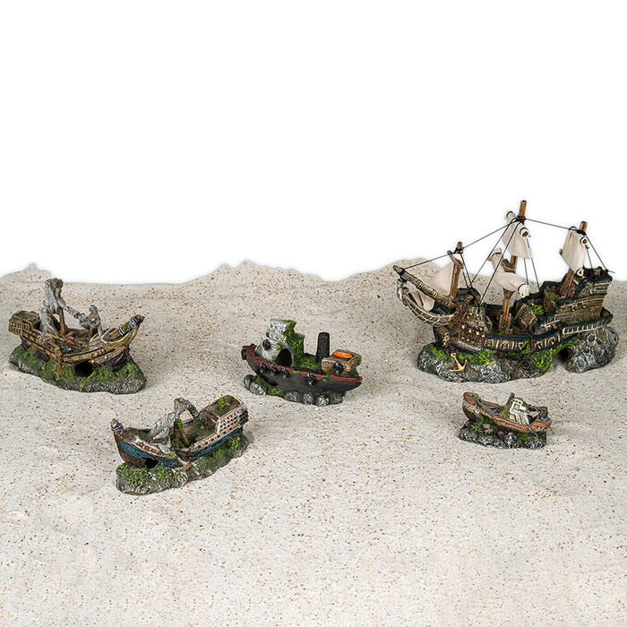 Decoraçao P/ Aquario - Barco Pesca 13X7X9 Cm