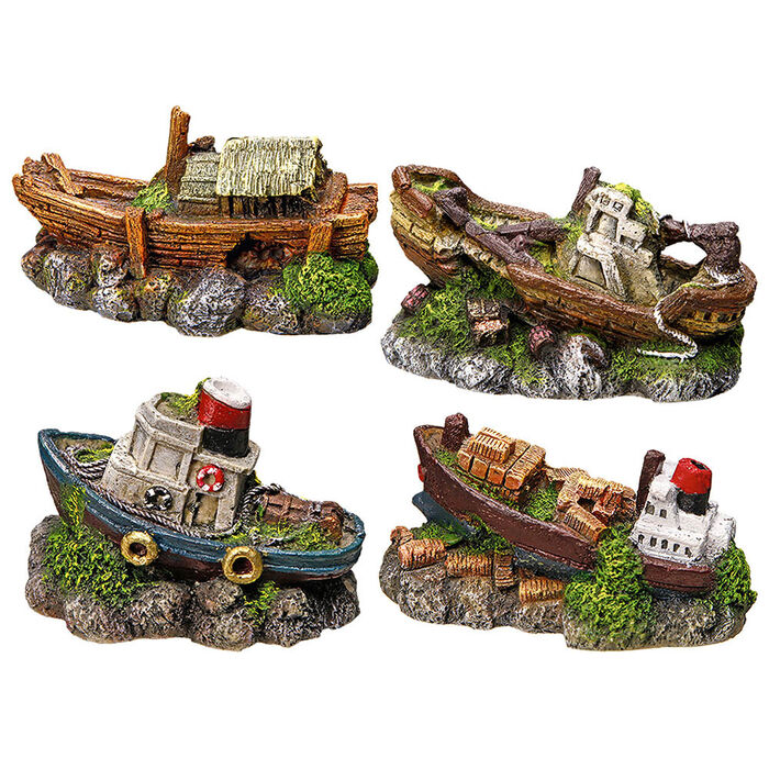Decoraçao P/ Aquario - Barco Pesca 13X7X9 Cm