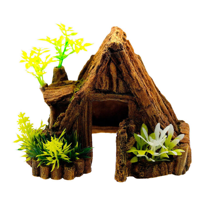 Decoraçao Aquario - Cabana De Madeira 14X14X10 Cm
