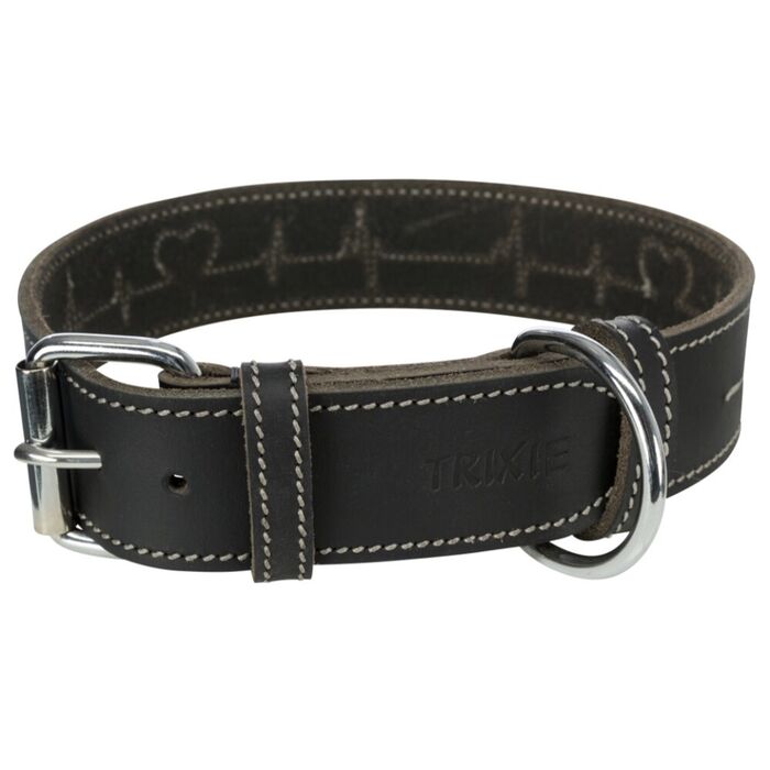 Coleira “Rustic Heartbeat” Couro (L-Xl) 55-65Cm/40Mm(Preto)