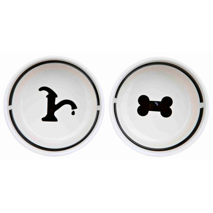 Suporte Em Metal C/ 2 Gamelas Em Ceramica 0,25 Lt