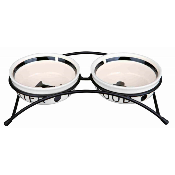 Suporte Em Metal C/ 2 Gamelas Em Ceramica 0,25 Lt