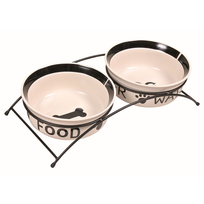 Suporte Em Metal C/ 2 Gamelas Em Ceramica 1,6 Lt