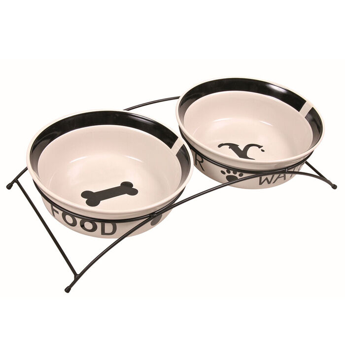 Suporte Em Metal C/ 2 Gamelas Em Ceramica 2,6 Lt