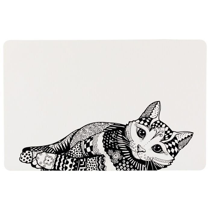 Tapete Zentangle P/ Gamela De Gatos 44X28Cm (Branco/Preto)