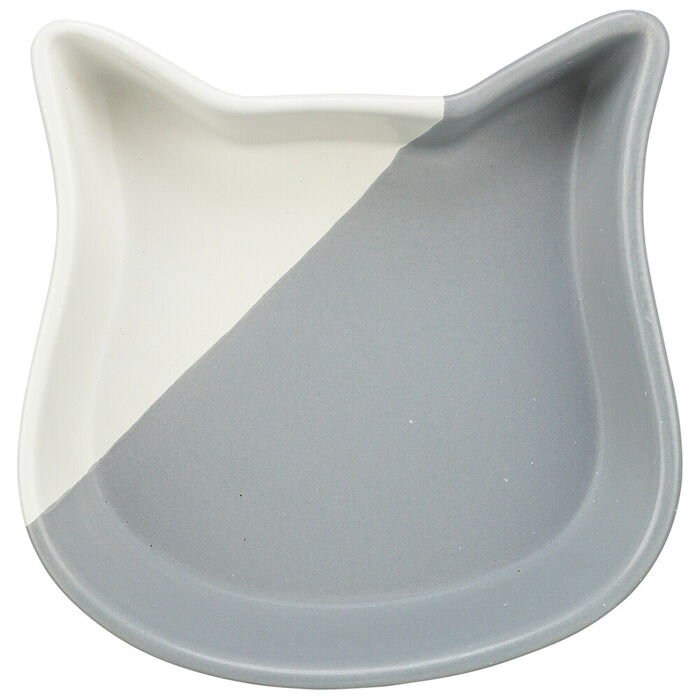 Gamela “Cabeça Gato” Em Ceramica 0,2Lt/Ø13 Cm (Cinza/Branco)