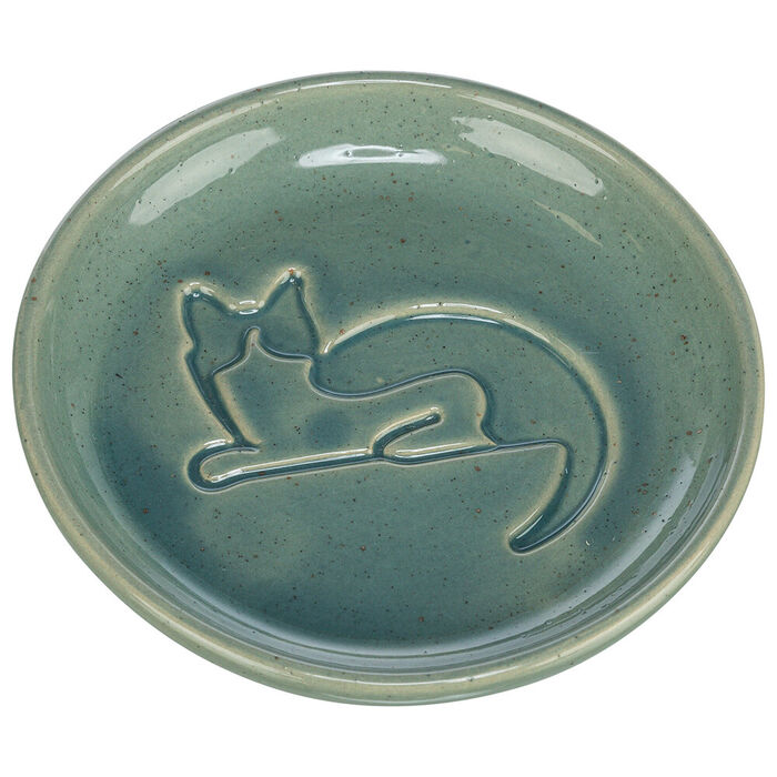 Gamela Em Ceramica (Gato Em Relevo) 0,15 Lt /Ø14,5 Cm (Azul)