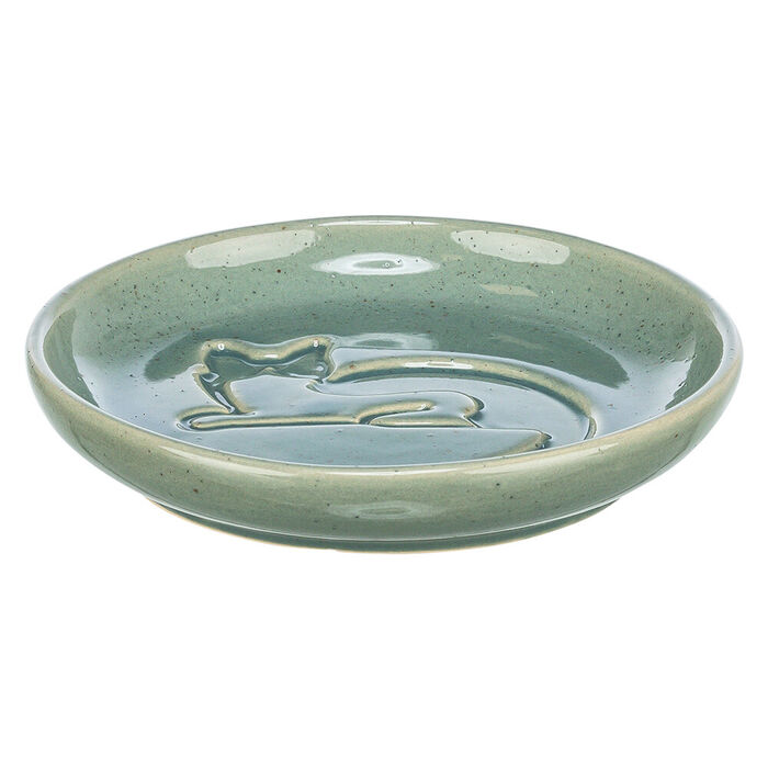 Gamela Em Ceramica (Gato Em Relevo) 0,15 Lt /Ø14,5 Cm (Azul)