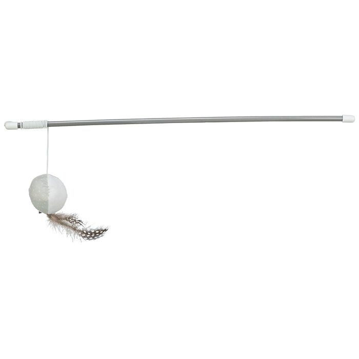 Bastao C/ Bola E Penas Em Plastico/Pelucia P/ Gatos - 46 Cm