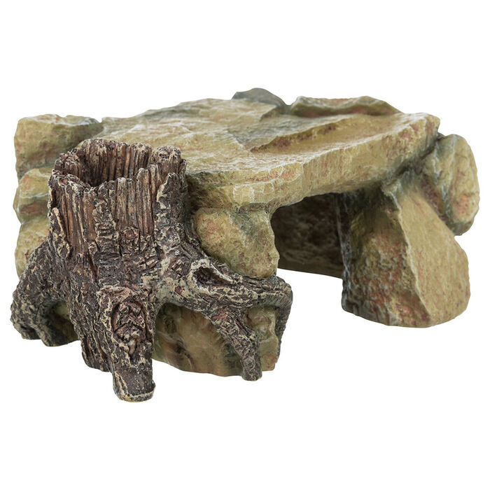Decor. P/ Aquario - Plataforma Rochosa C/ Tronco 25 Cm
