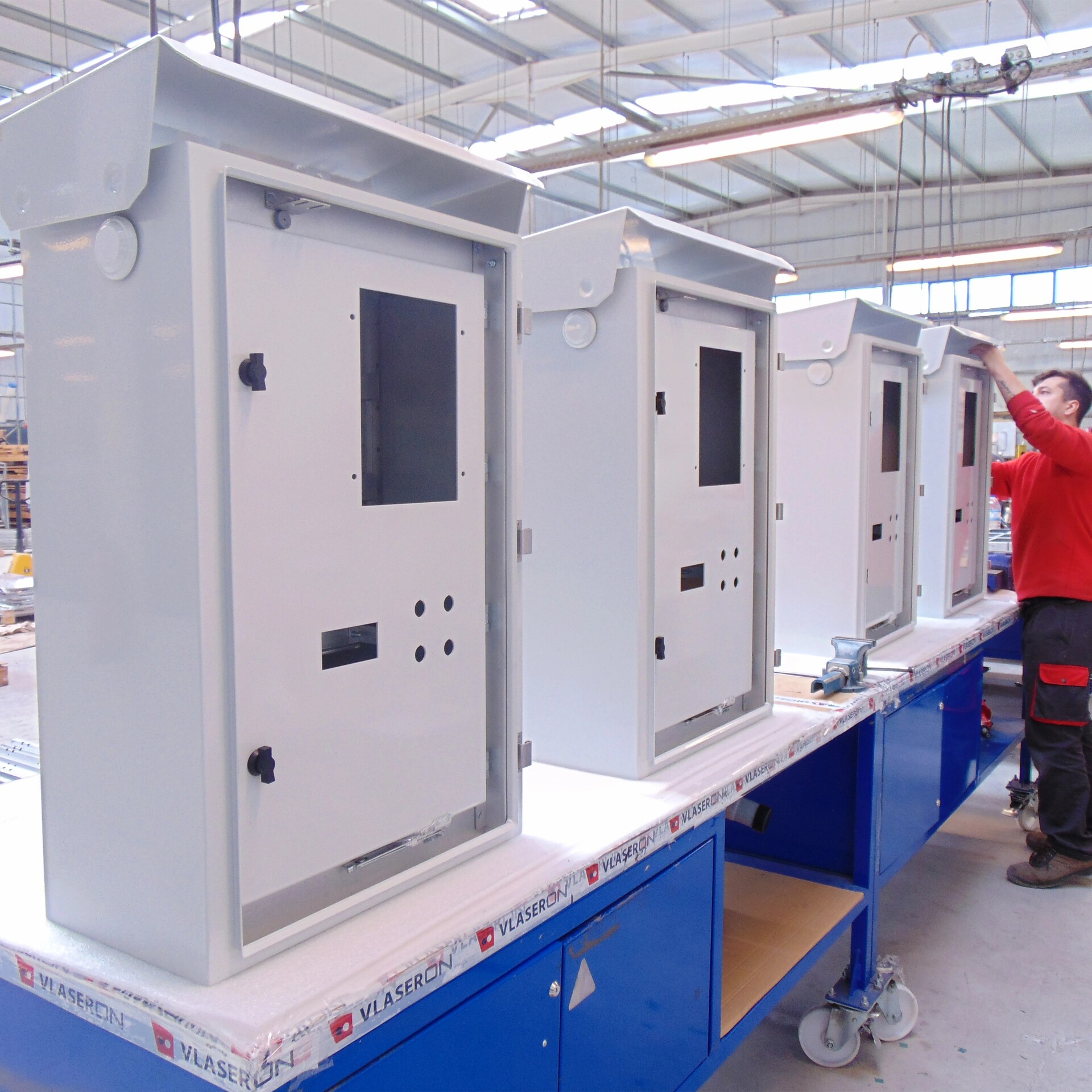 Two fully assembled electrical transformer cabinets ready for shipment from V Laser On in Portugal