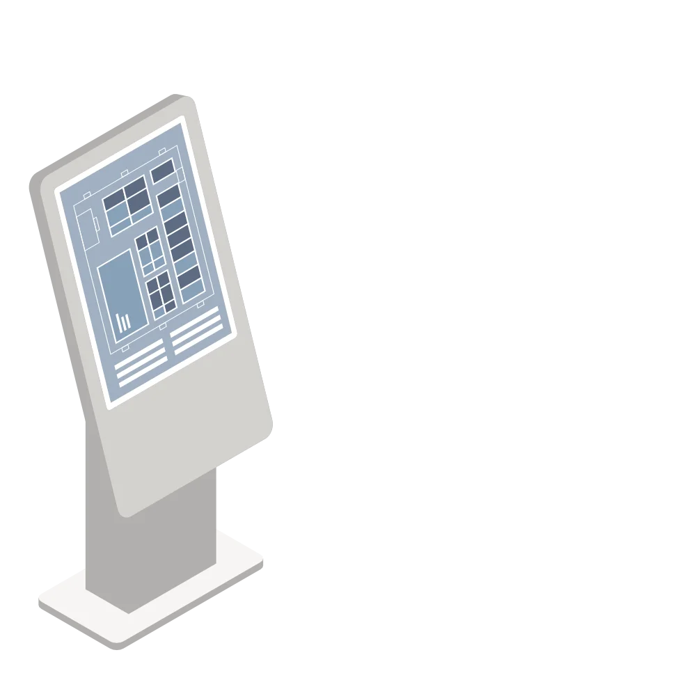 Icon of a digital kiosk, representing self-service technology or interactive information point.