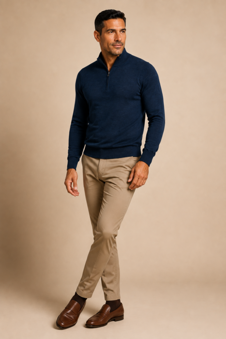 Zip-up polo shirt, Merino wool, knit fabric, Regular fit