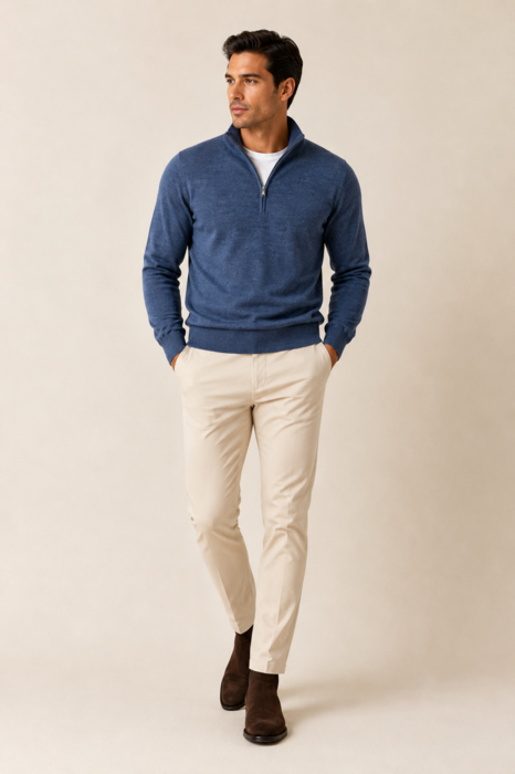 Zip-up polo shirt, Merino wool, Regular fit