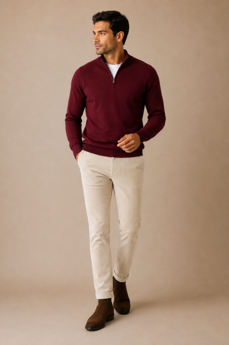 Zip-up polo shirt, Merino wool, Regular fit
