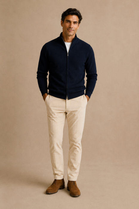 Zip-up cardigan, Merino wool, Pique knit, Regular fit