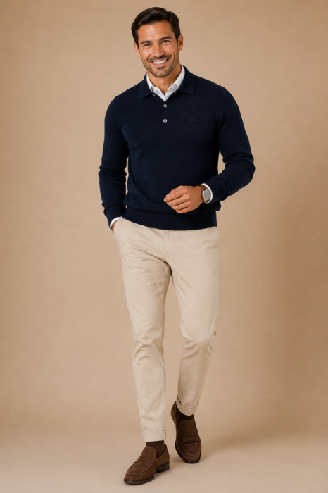 Polo 3 Botões, Lã Merino, Regular Fit