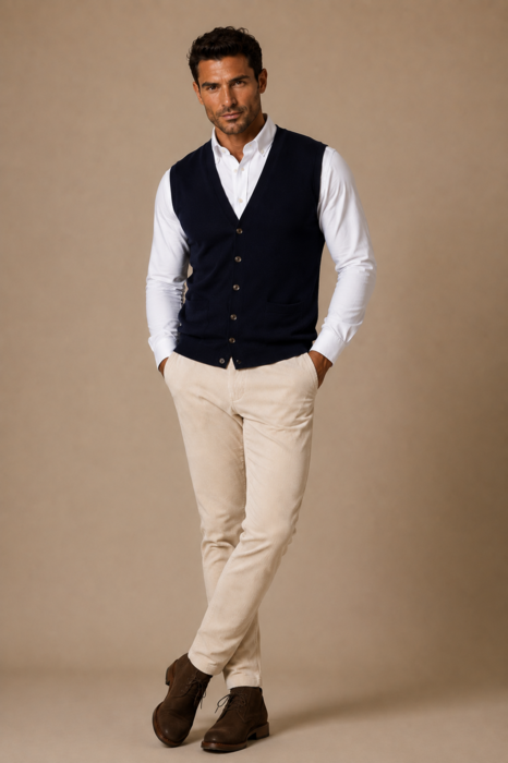 Vest with Buttons, sleeveless, Merino Wool, Regular Fit