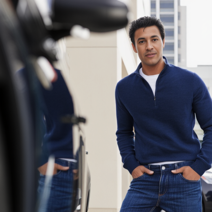 Zip-up polo shirt, Merino wool, knit fabric, Regular fit